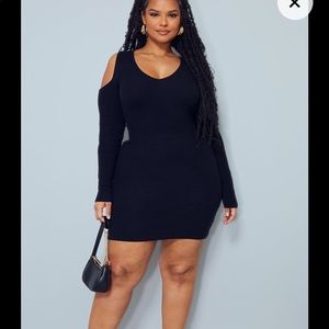 Ribbed cut out shoulder mini dress